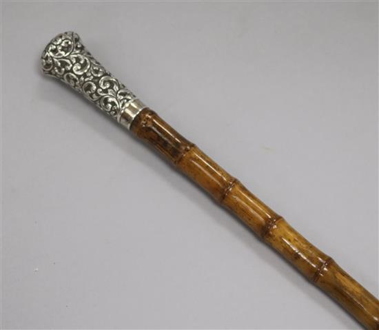 A Victorian silver topped walking cane/dandy stick length 122cm